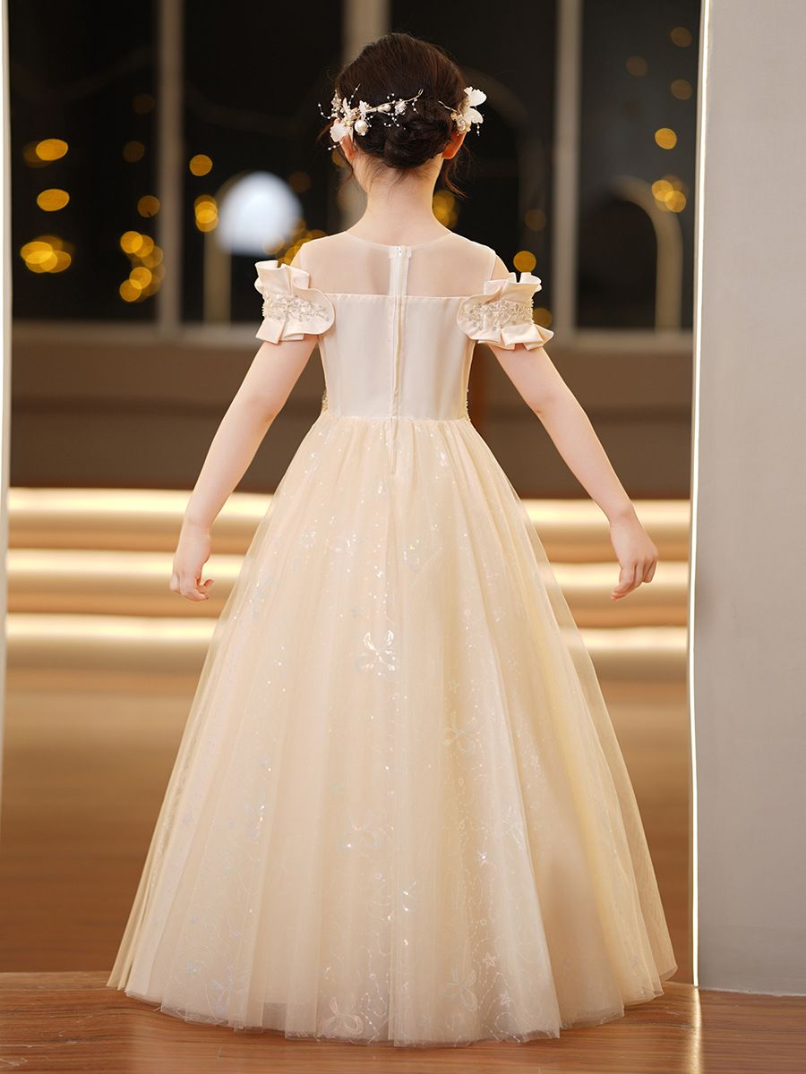 Children's dress princess dress,light luxury high-end long bridal dress for runway shows,soft comfortable fabric,Let Your Little One Shine in Kenya!Off-the-Shoulder Sparkling Princess Dress with Crown