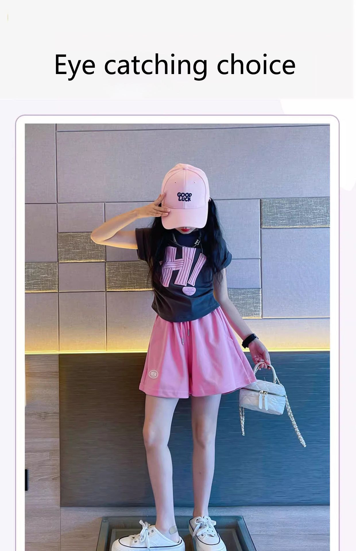 New girls' sweet set,2025 new mid to large children's stylish two-piece set,letter short sleeved shorts,soft comfortable fabric,Shine in Style!Let Your Little One Stand Out in Kenya!