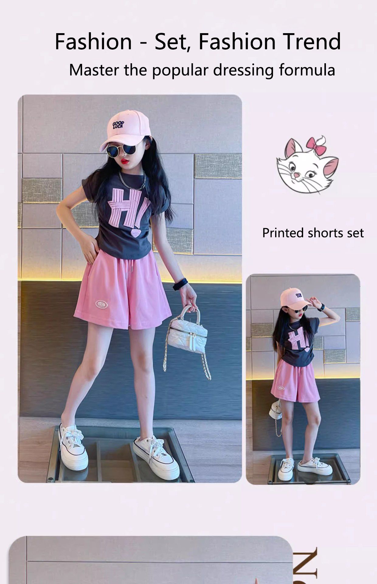 New girls' sweet set,2025 new mid to large children's stylish two-piece set,letter short sleeved shorts,soft comfortable fabric,Shine in Style!Let Your Little One Stand Out in Kenya!