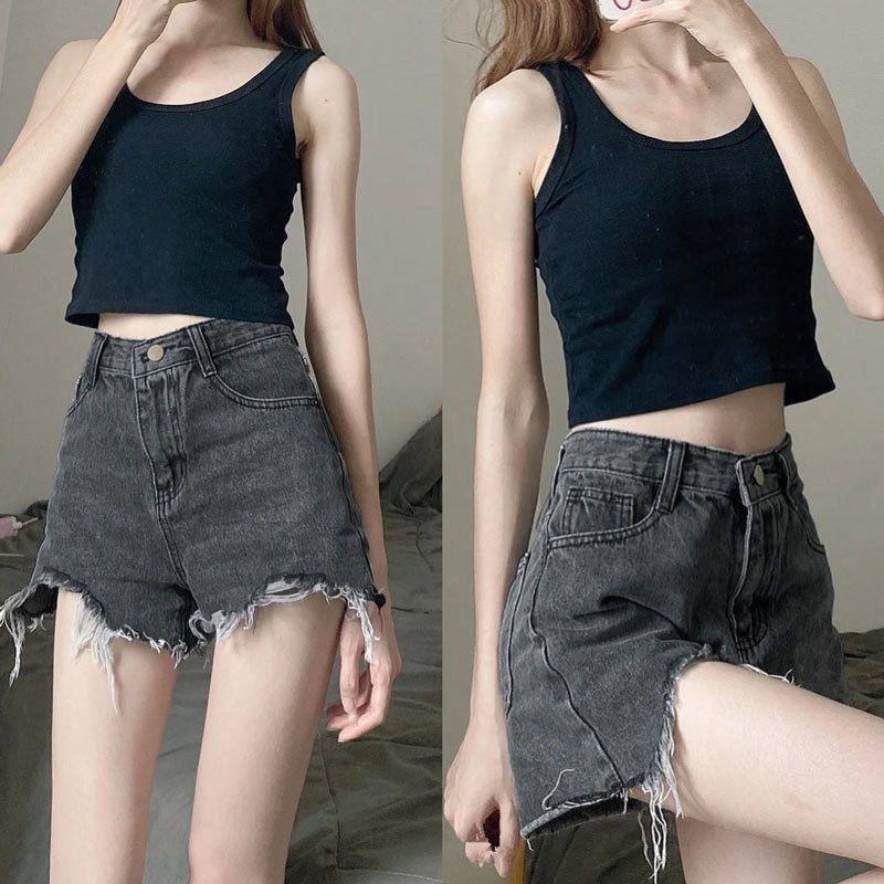 2025 new denim shorts with frayed edges and holes for women,oversized loose and thin,wide leg slimming straight leg A-line hot pants,Trendy in Nairobi:Chic High-Waist Denim Shorts with Frayed Edges