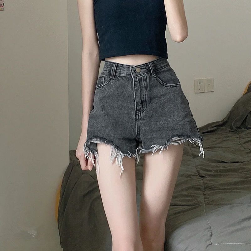2025 new denim shorts with frayed edges and holes for women,oversized loose and thin,wide leg slimming straight leg A-line hot pants,Trendy in Nairobi:Chic High-Waist Denim Shorts with Frayed Edges
