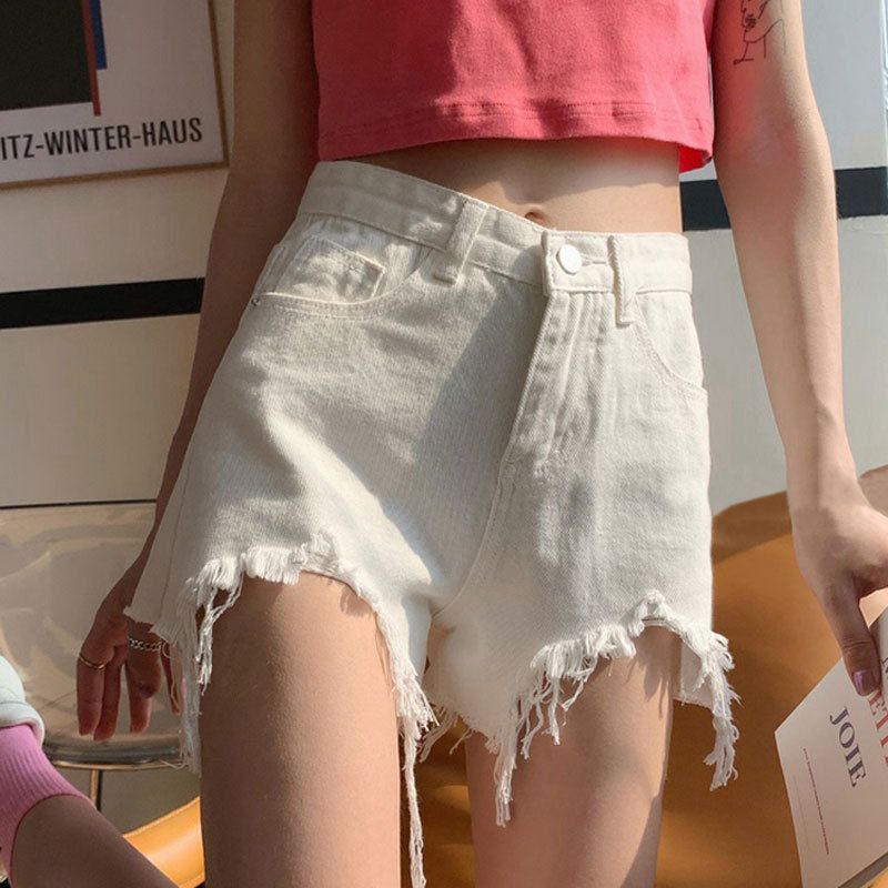 2025 new denim shorts with frayed edges and holes for women,oversized loose and thin,wide leg slimming straight leg A-line hot pants,Trendy in Nairobi:Chic High-Waist Denim Shorts with Frayed Edges