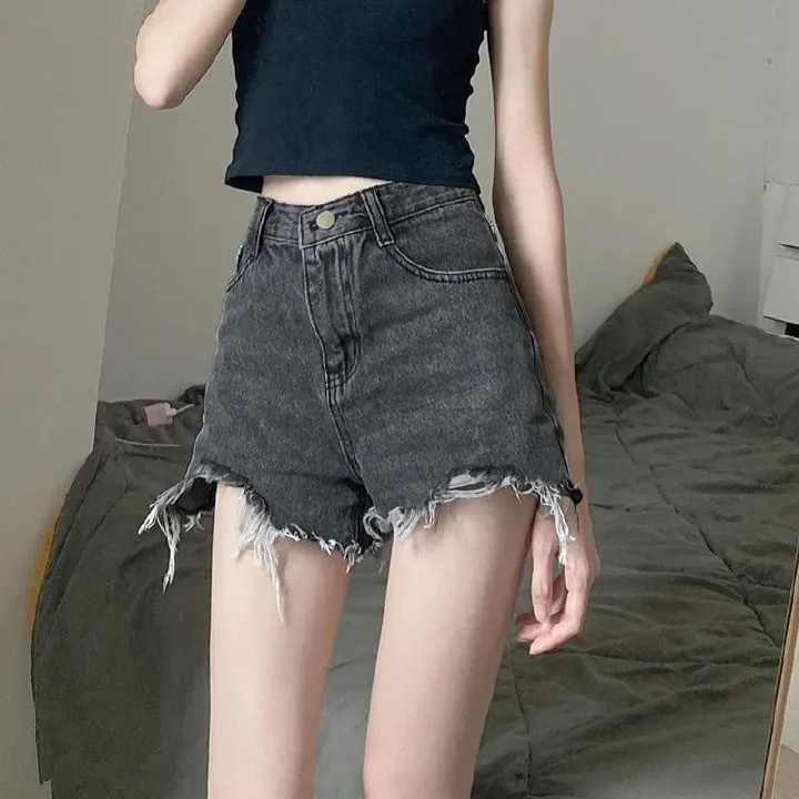 2025 new denim shorts with frayed edges and holes for women,oversized loose and thin,wide leg slimming straight leg A-line hot pants,Trendy in Nairobi:Chic High-Waist Denim Shorts with Frayed Edges