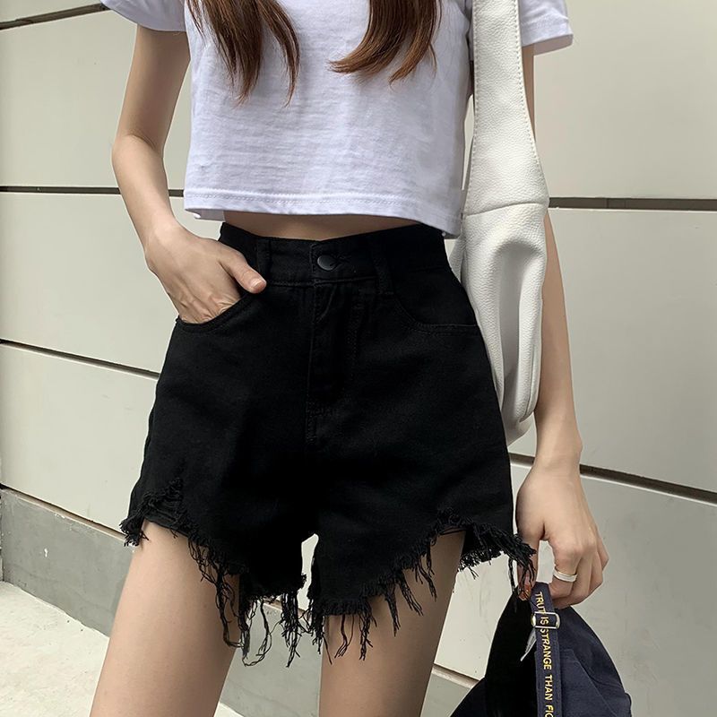 2025 new denim shorts with frayed edges and holes for women,oversized loose and thin,wide leg slimming straight leg A-line hot pants,Trendy in Nairobi:Chic High-Waist Denim Shorts with Frayed Edges