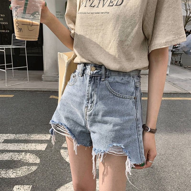 2025 new denim shorts with frayed edges and holes for women,oversized loose and thin,wide leg slimming straight leg A-line hot pants,Trendy in Nairobi:Chic High-Waist Denim Shorts with Frayed Edges