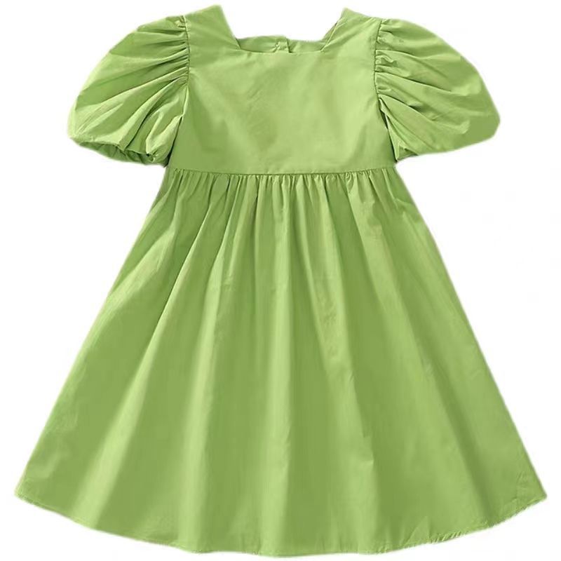 New girls' dress,lantern short sleeved hot selling Korean version internet famous A-line skirt,stylish medium to long cotton skirt for children,fashionable solid color princess skirt,comfortable