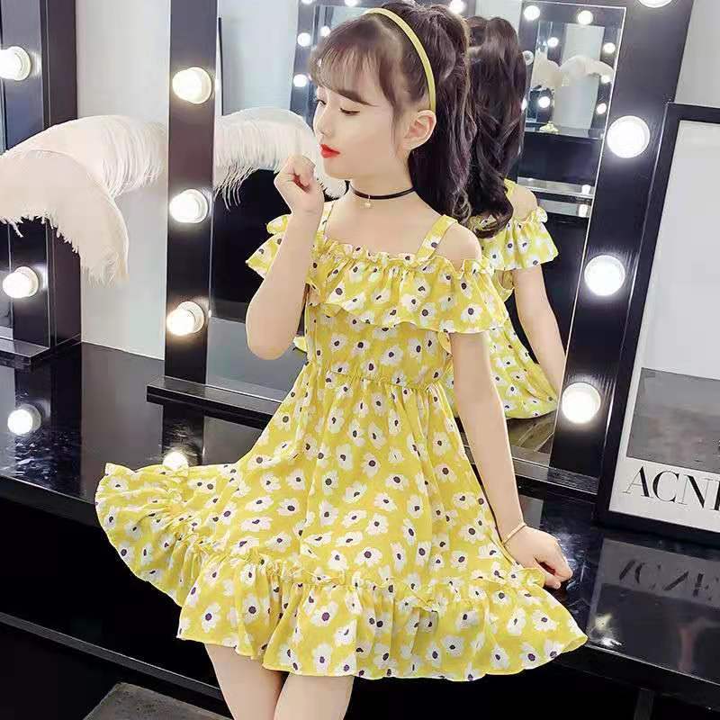 2025 new girls' dress, hot selling medium to large children's floral dress, cherry print off shoulder princess dress, cute and explosive 👗， Sweet cherry floral camisole dress, super eye-catching ✨