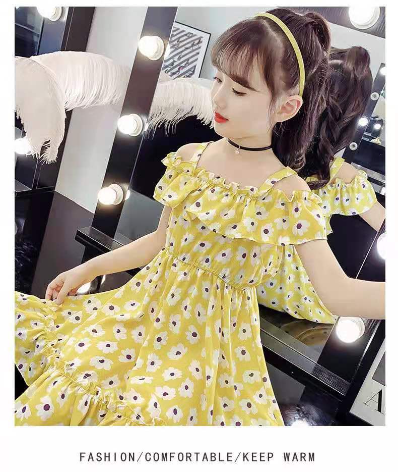 2025 new girls' dress, hot selling medium to large children's floral dress, cherry print off shoulder princess dress, cute and explosive 👗， Sweet cherry floral camisole dress, super eye-catching ✨