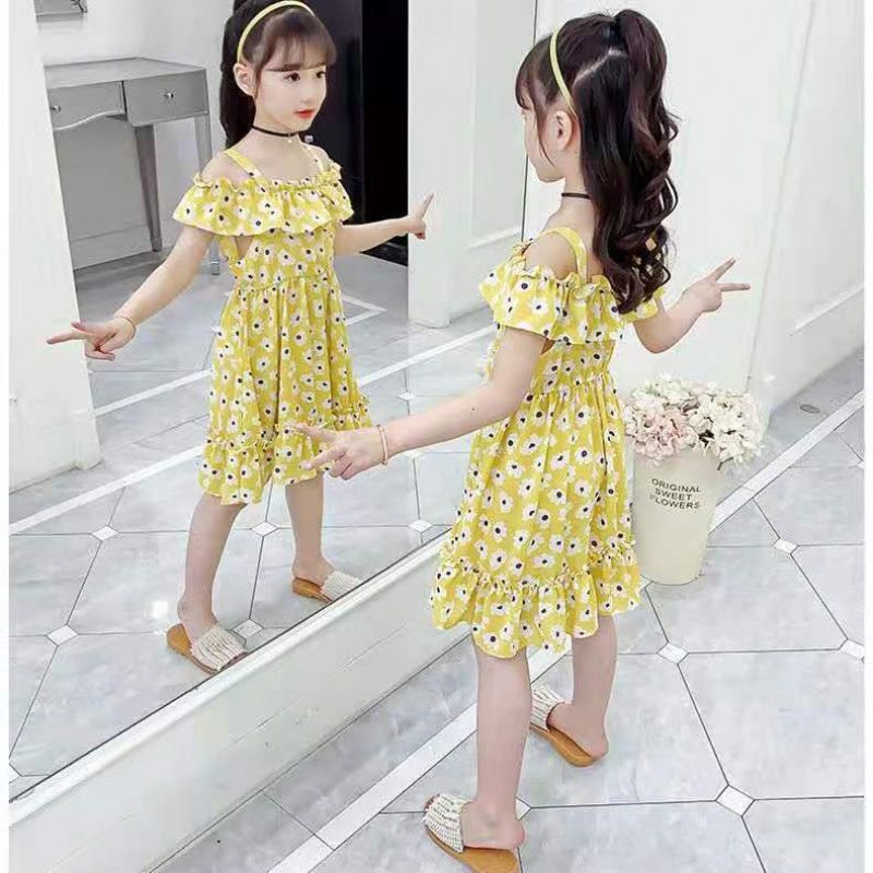 2025 new girls' dress, hot selling medium to large children's floral dress, cherry print off shoulder princess dress, cute and explosive 👗， Sweet cherry floral camisole dress, super eye-catching ✨