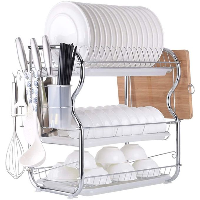 Stainless Steel 3 Layer Dish Drainer Rack With 3 Trays