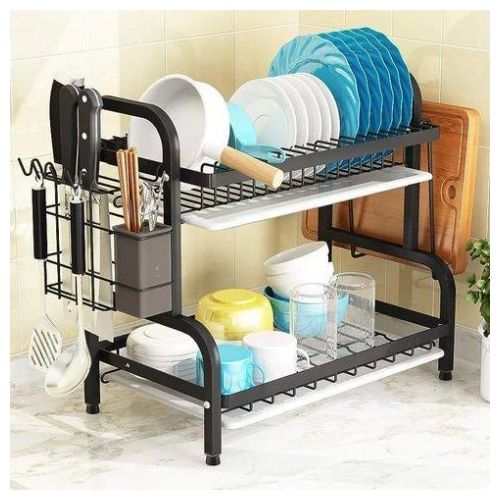 🤑2 tier dish rack with cutlery holder🤑This 2-tier drying rack measures 16.54 x 9.25 x 15.35 inches, offering a spacious capacity that conserves valuable counter space.