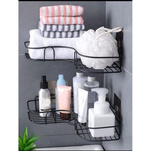 🤑Bathroom Corner Shelf 1pc🤑No drilling and NO damage to wall and NO need additional tools. Just peel off the adhesive cover and install. Powerful transparent adhesive hooks stick to surface for a lo