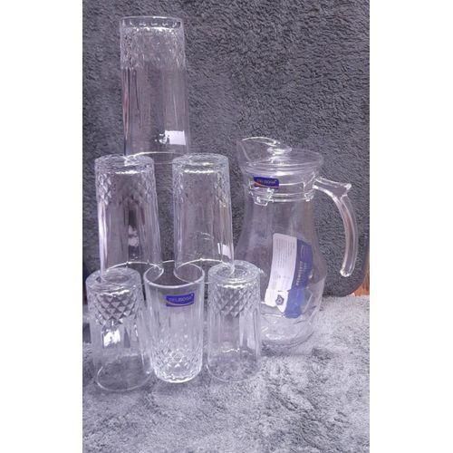 🤑NEW ARRIVALS🤑Deli Quality Water Set 6 Glasses With 1 Jug..Classic water shape is crafted with fire-polished rim. Machine-made using the latest technology to resemble the quality of hand-blown stemw