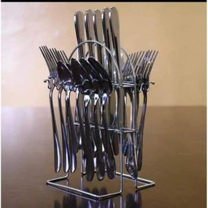 24 Pcs Stainless Steel Cutlery Set Cutlery + Rack.