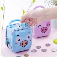 Piggy Banks Lockable Mettalic Kids Safe Box with Padlock and Keys Hard Plastic Piggy Bank
