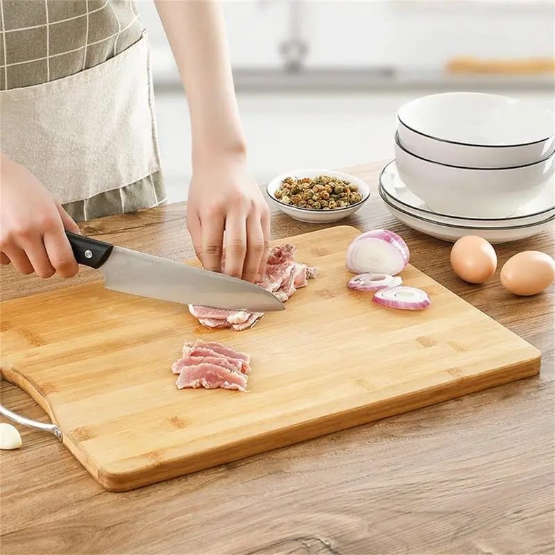 Heavy Duty Bamboo Cutting Board with Handle for Food Prep Meat and Vegetables