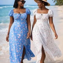 Summer Dress Women Short Puff Sleeve Floral Printed Dresses Party High Split Long Maxi Dresses women clothes Ladies Dresses for Women