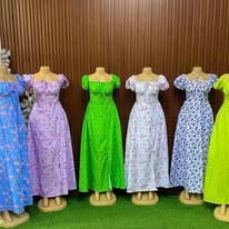 Summer Dress Women Short Puff Sleeve Floral Printed Dresses Party High Split Long Maxi Dresses women clothes Ladies Dresses for Women