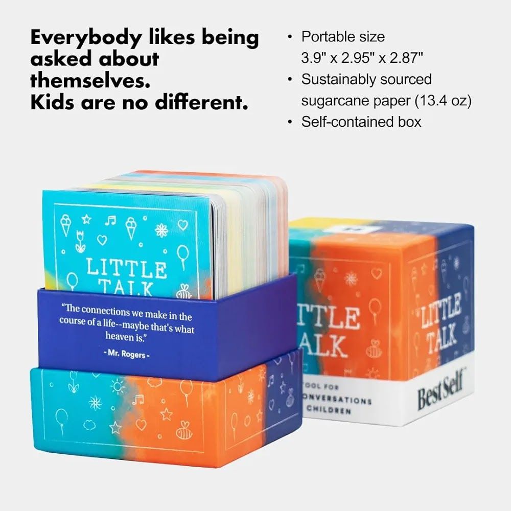 LITTLE TALK: CONVERSATION STARTERS FOR KIDS & FAMILIES.Enhance social-emotional learning activities with these conversation cards for kids. With 150 prompts, this game provides approachable conversati