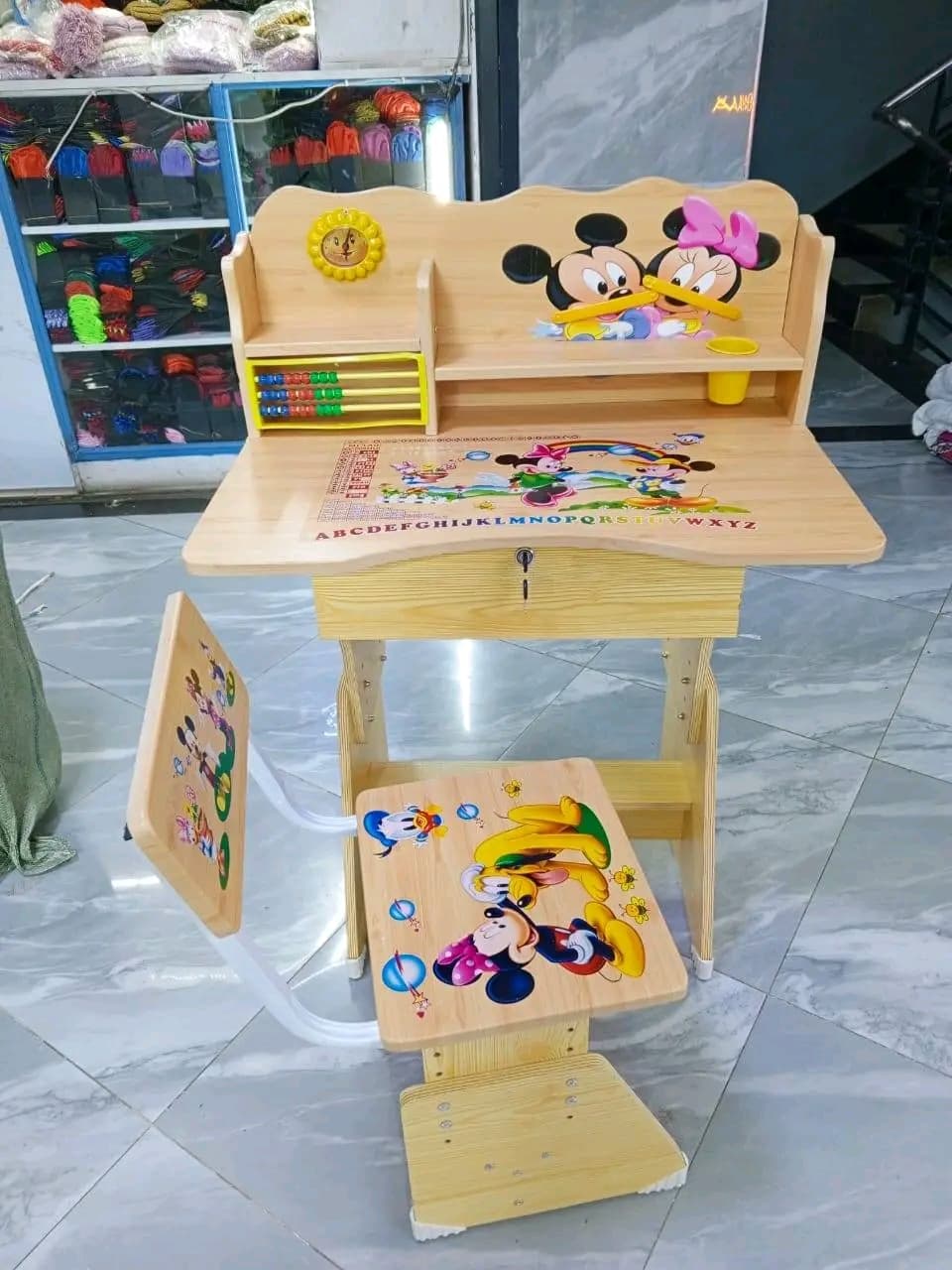 RESTOCKED🔥🔥Kids Study Table and Chair Set Height Adjustable Wooden Baby Desk Table with Chair🔥🔥Fully Laminated Graphics and Pictures in Both Table and Chair include Table Top, Head of Top, Chair S