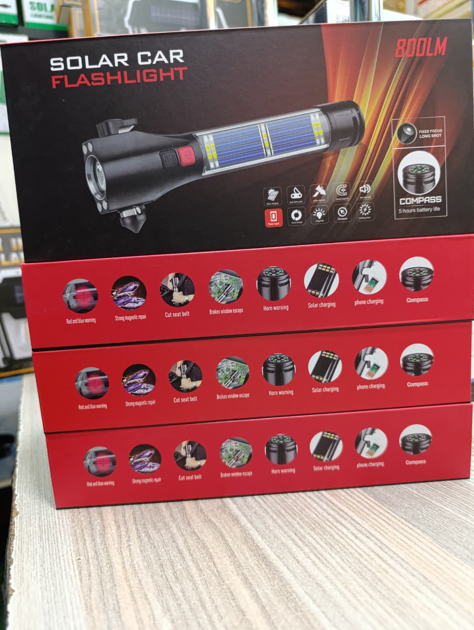 READILY AVAILLABLE🪰Multi Function Flash Light,USB Rechargeable Solar Powered Flashlight with Glass Breaker,Seatbelt Cutter,and Phone Charger🕸️powerful flashlight that integrates muil-survival tools,