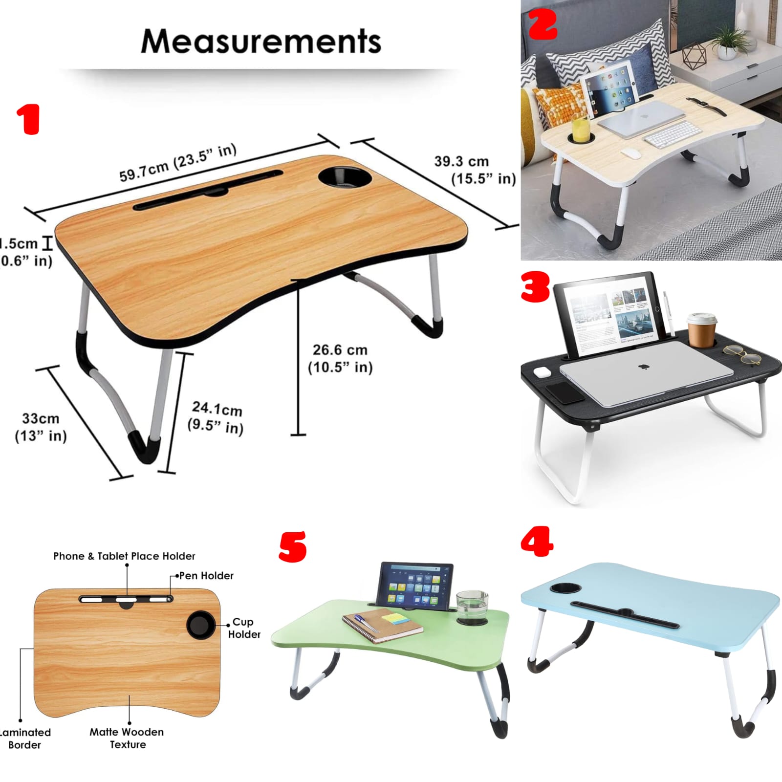 🎉PRICE DROP🦋Foldable Adjustable Portable Bed Table for Breakfast/ Laptop Stand PC/Tablet 60 x 40 x 28 cm🎉Widely used for homework/studying/reading/writing/meal times/travel
Material: Medium Density
