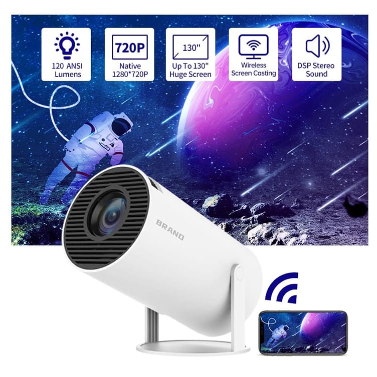 🔥HY300 Smart portable projector🔥🔅Rotatable 
🔅 120 ANSI Lumens 
🔅 DPS Stereo sound 
🔅 upto 130⁰ huge screen
🔅 Wireless screen casting 
🔅 Special features Wireless, Portable, Built In Wi Fi
Conn