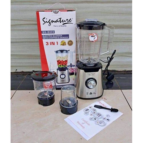 Signature 3 in 1 blender with chopper and grinder.signature brings you affordable and durable super blender with 3 set jars , this blender also helps crush and emulsify food ingredients such as fruits