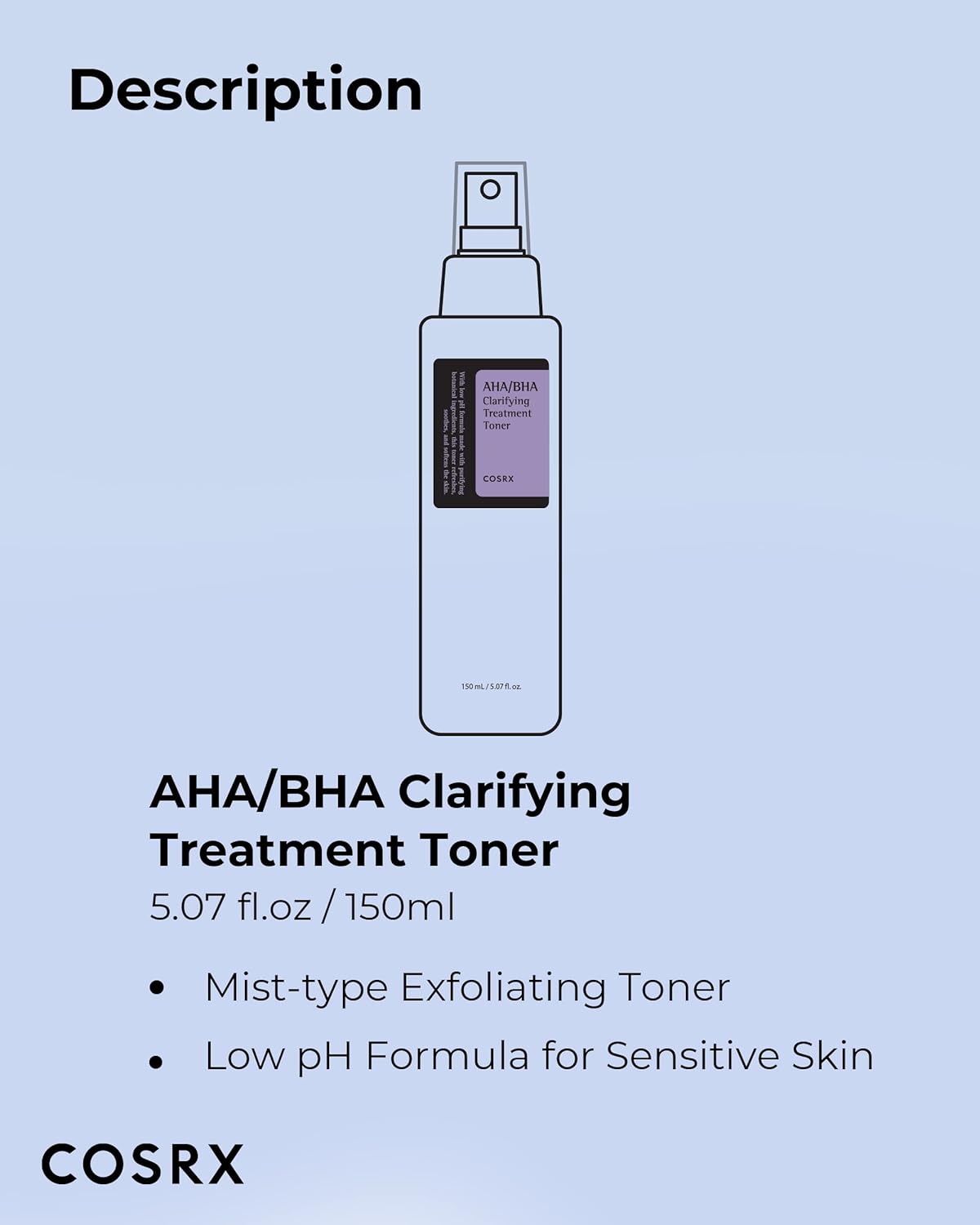 COSRX AHA/BHA Clarifying Treatment Toner, 5.07 fl.oz / 150ml | Exfoliating Facial Spray | Korean Skin Care, Hydrating, Mild Exfoliation, Vegan, Animal Testing Free, Paraben Free