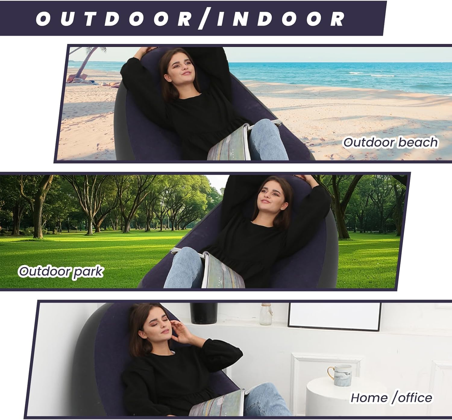Inflatable Chair Blow Up Chair Air Chaise Lounge Inflatable Lounge with Ottoman for Camping Gaming Lunch Break Garden Party Enjoy Sunbathing COMES WITH ELECTRIC PUMP