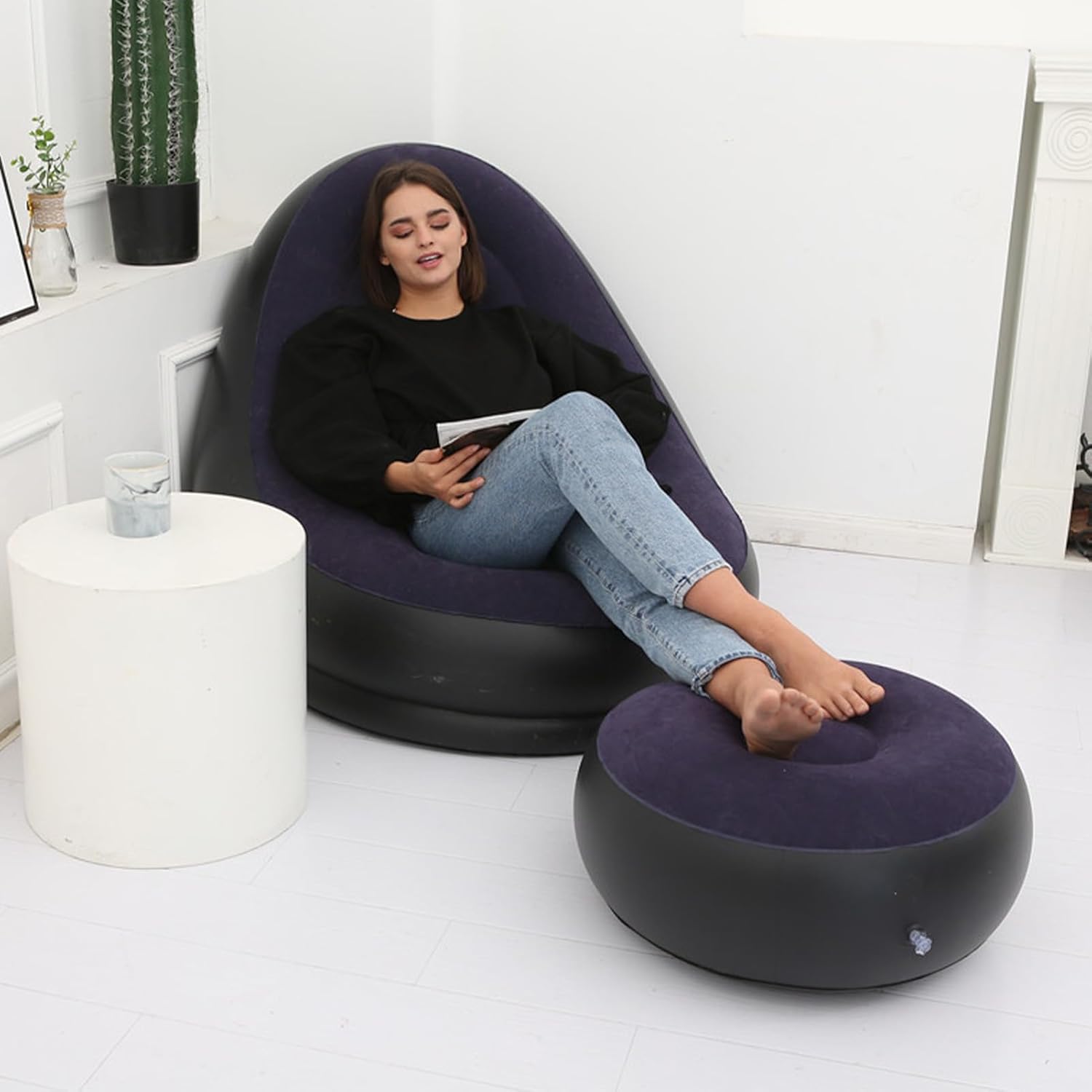 Inflatable Chair Blow Up Chair Air Chaise Lounge Inflatable Lounge with Ottoman for Camping Gaming Lunch Break Garden Party Enjoy Sunbathing COMES WITH ELECTRIC PUMP