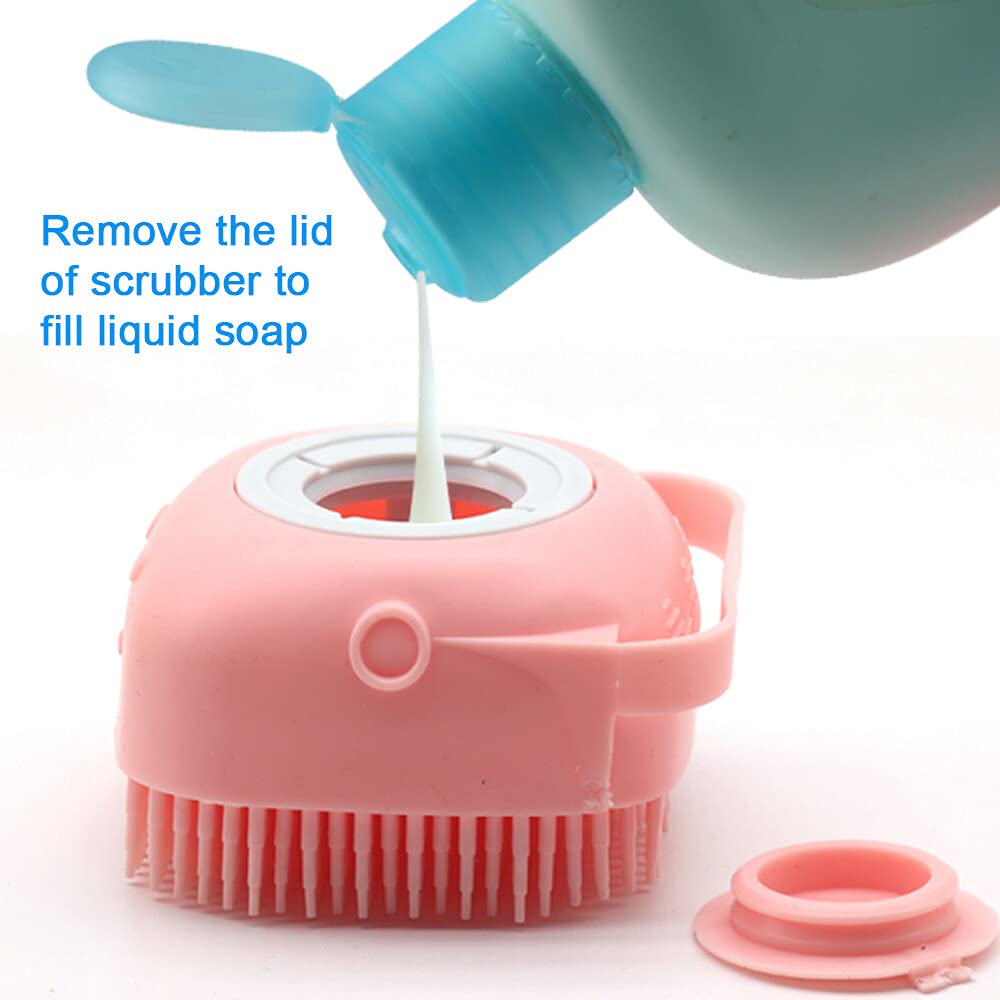 Scrubber for Bath, Pet Grooming Bath Massage Brush with Soap Dispenser for Shower, Silicone Exfoliating Brushes, Soft Body Exfoliator, Bath Loofah for Babies, Kids, Women, Men and Pets