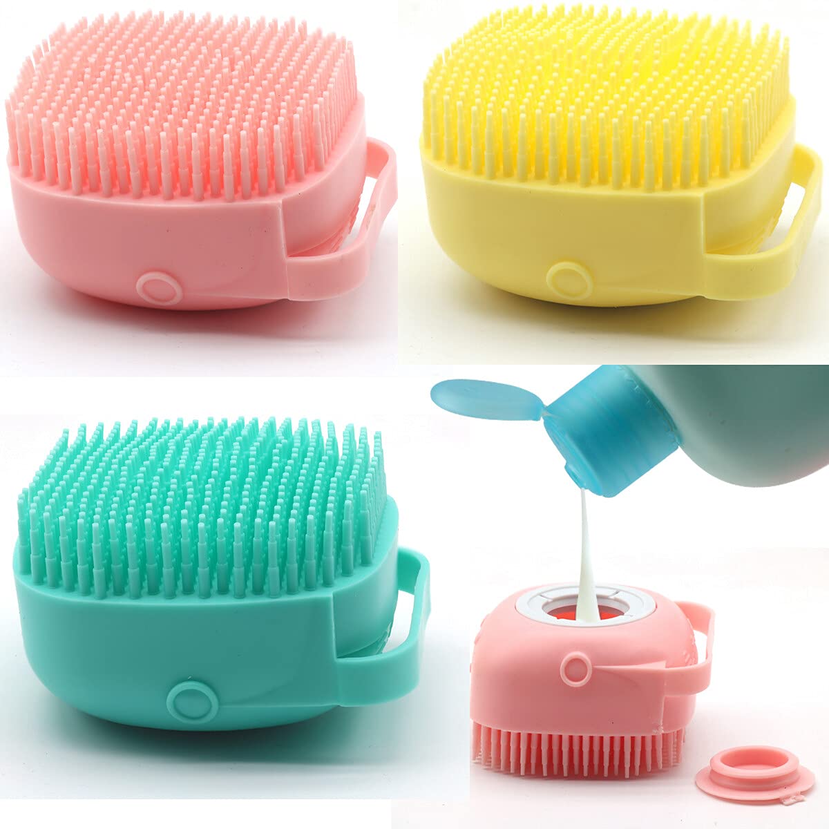 Scrubber for Bath, Pet Grooming Bath Massage Brush with Soap Dispenser for Shower, Silicone Exfoliating Brushes, Soft Body Exfoliator, Bath Loofah for Babies, Kids, Women, Men and Pets