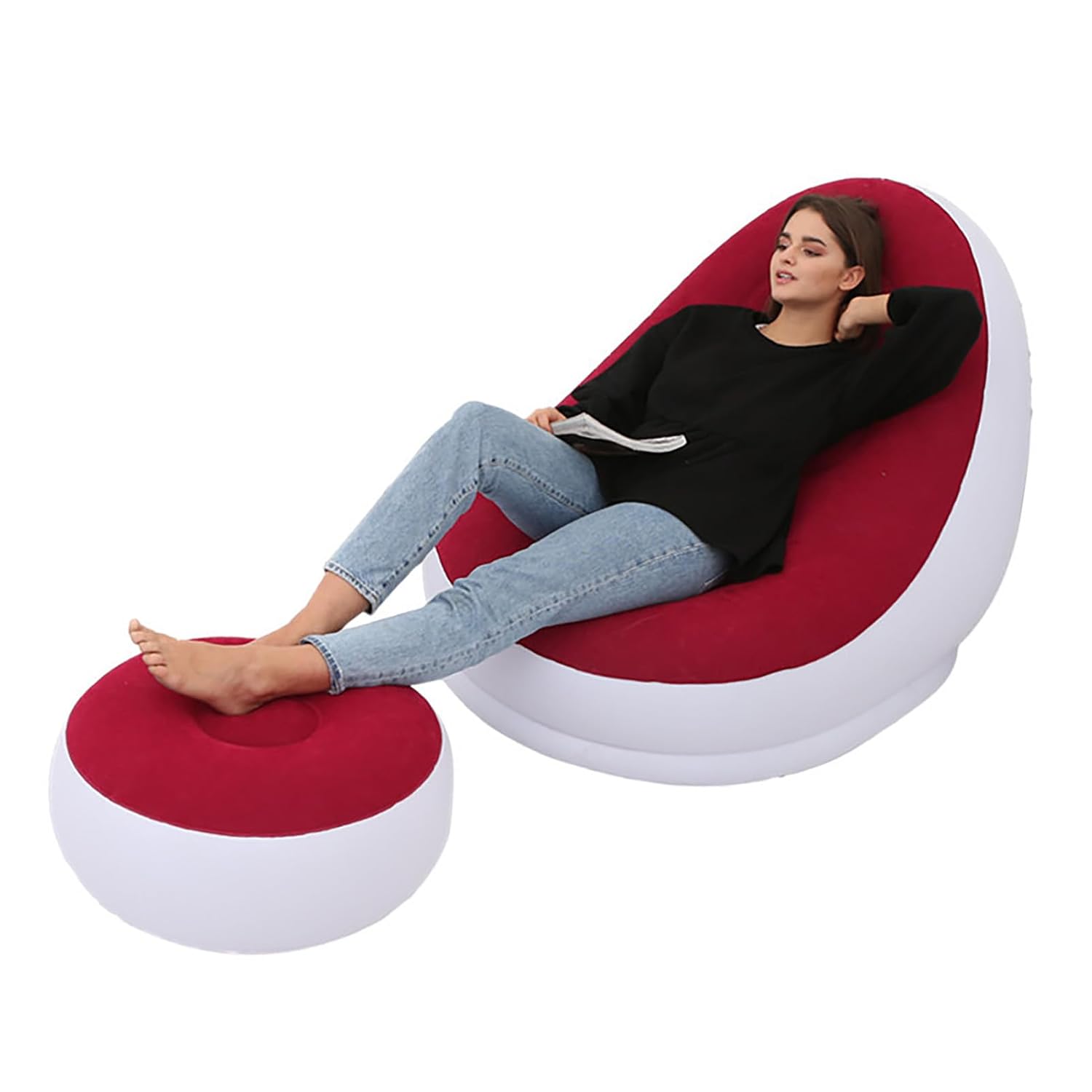Inflatable Chair Blow Up Chair Air Chaise Lounge Inflatable Lounge with Ottoman for Camping Gaming Lunch Break Garden Party Enjoy Sunbathing COMES WITH ELECTRIC PUMP