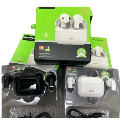 Oraimo Pro 5s Mini Powerful Bluetooth Wireless Earpods, Smart Touch Control, Premium Deep Bass for Music, Noise Cancellation, Transparency, Waterproof, Compatible with All Devices.