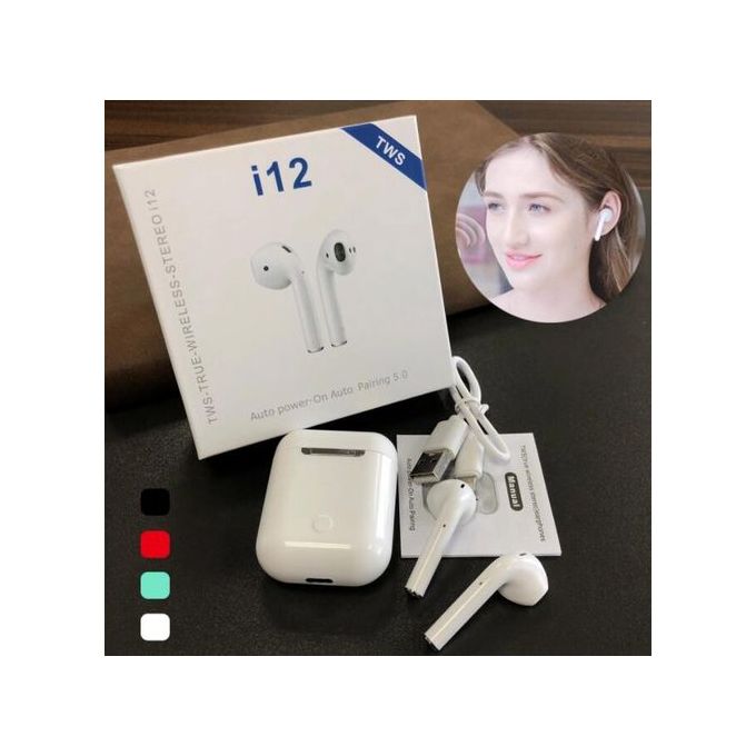 Bluetooth Earphone i12 5.0 Wireless Bluetooth Earphones Headset Airpods Earpod Pod Wireless Earphones HiFi Stereo Headphones For IOS Android Sports Running Headset Gaming Bluetooth Earbuds Waterpoof