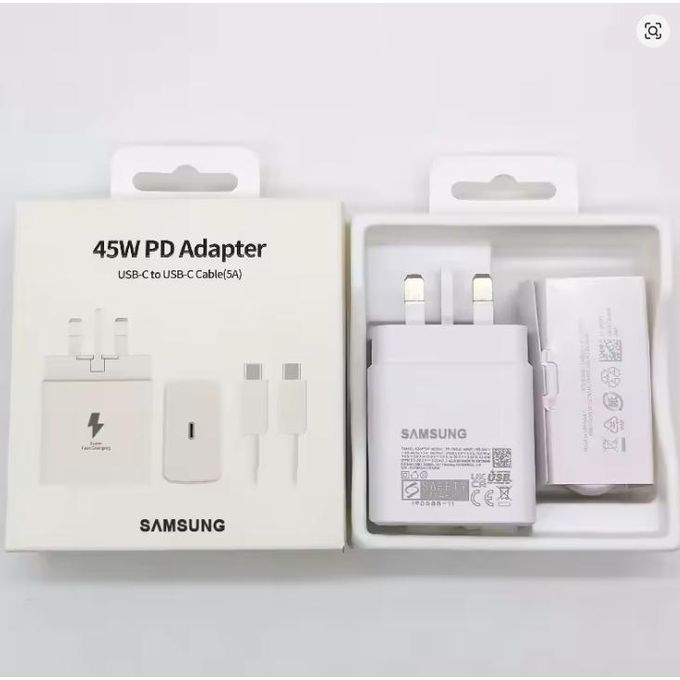 Samsung 45 Watts Super Fast Charger Adapter With Type C To C Output For Galaxy A06, A16, A26, S24 Ultra, A36, A56, A05, A05s, A14, A15, A23, A24, A25, A33, A34, A35, A53, A54, A55, A07, A17, S25 Ultra