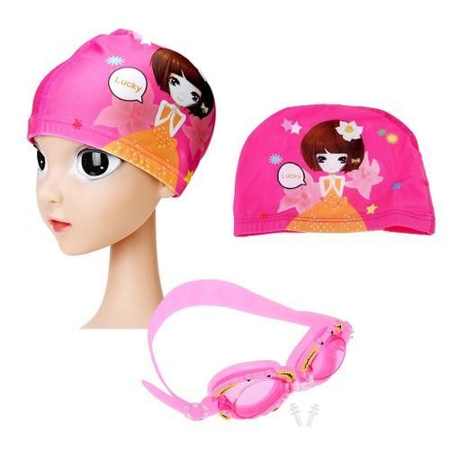 Fashion Set Of Pink Swimming Goggles & Pink Swimming Cap Gear Set