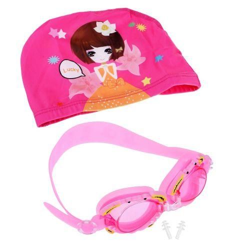 Fashion Set Of Pink Swimming Goggles & Pink Swimming Cap Gear Set
