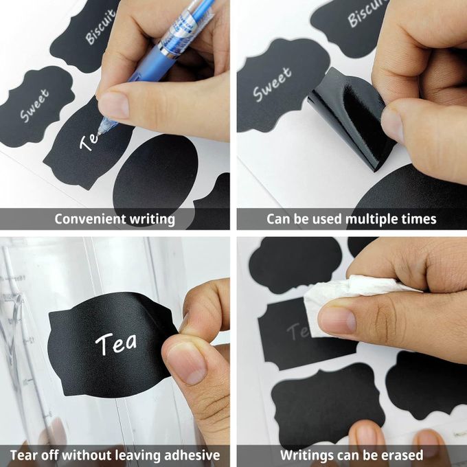 24 Pcs Labels for Jars, Pantry Labels, Food Label Stickers, Reusable Chalkboard Labels for Kitchen, Bottles,Food Containers