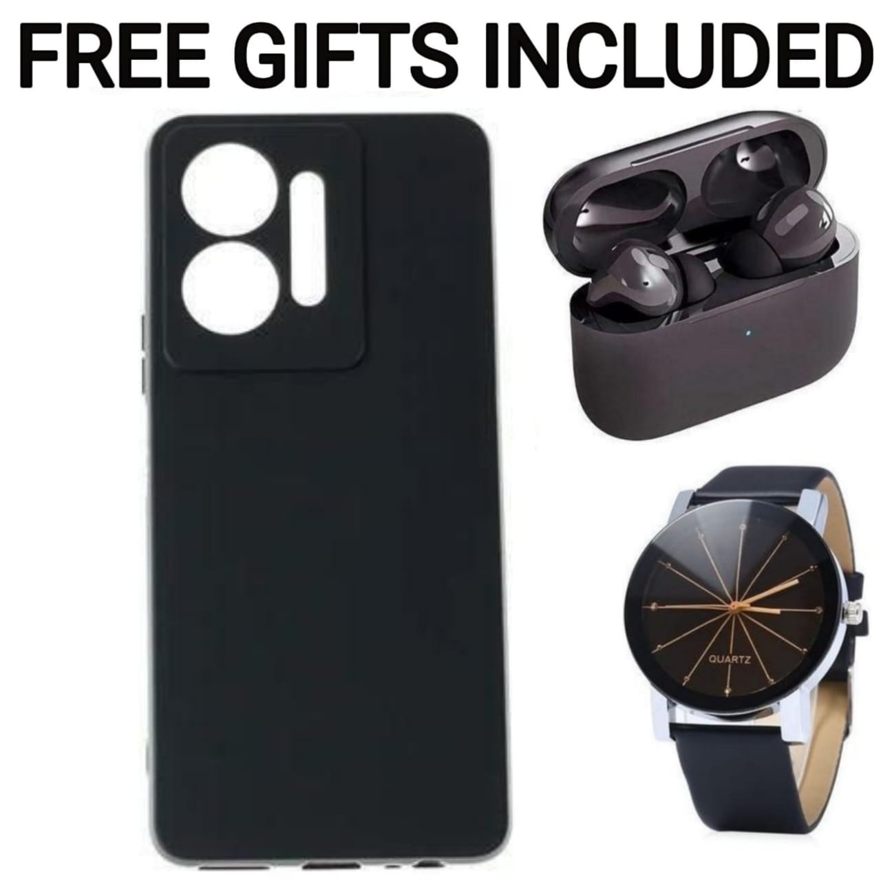 SUPER DEALS Soft Silicone Phone Case Prevention Protective Case,Back Cover for Infinix Smart 9, Smart 9 HD, Hot 50i, Note 40 Pro, Hot 40 Pro, Hot 50 Pro Plus + FREE Pro3 Earbuds + FREE Watch