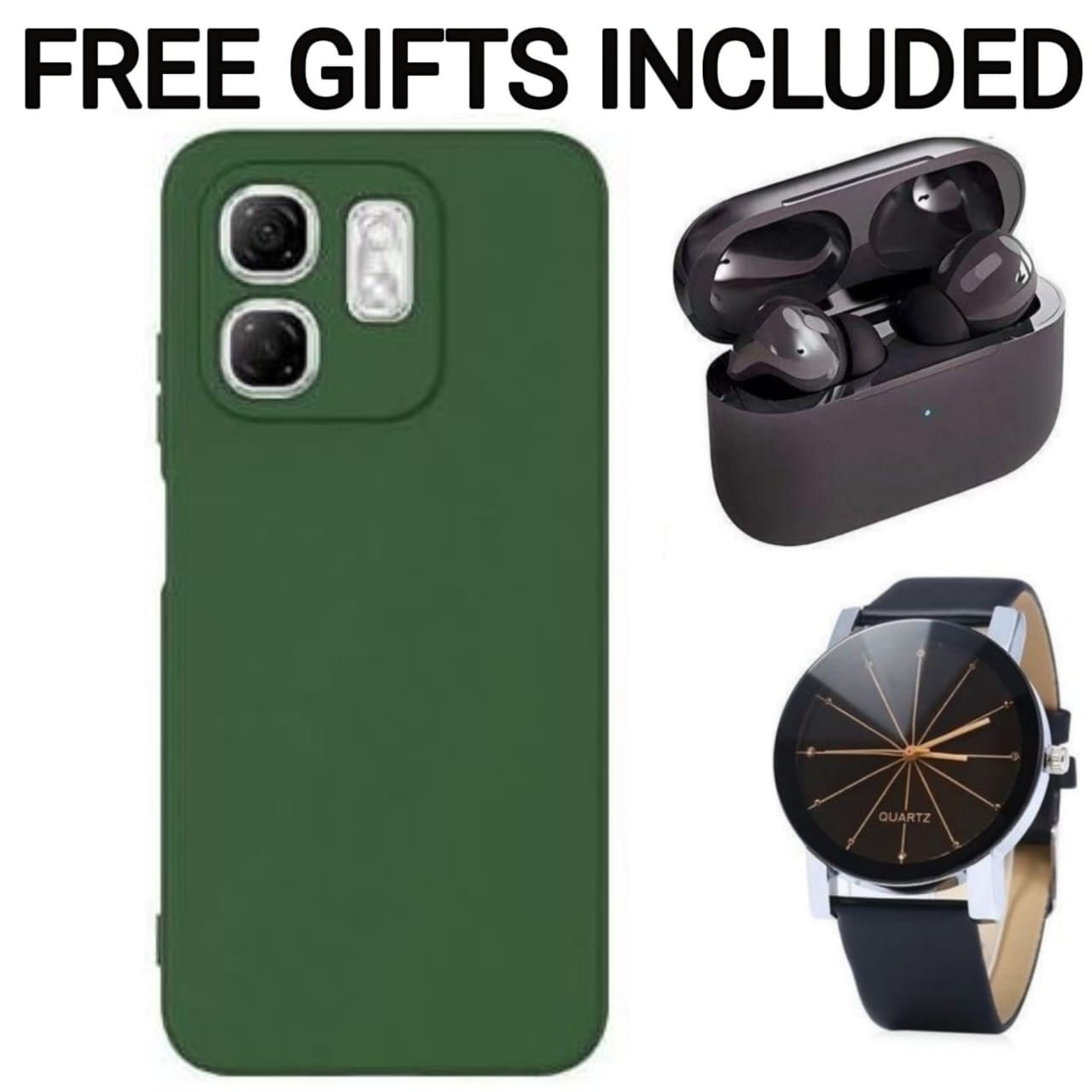 SUPER DEALS Soft Silicone Phone Case Prevention Protective Case,Back Cover for Infinix Smart 9, Smart 9 HD, Hot 50i, Note 40 Pro, Hot 40 Pro, Hot 50 Pro Plus + FREE Pro3 Earbuds + FREE Watch