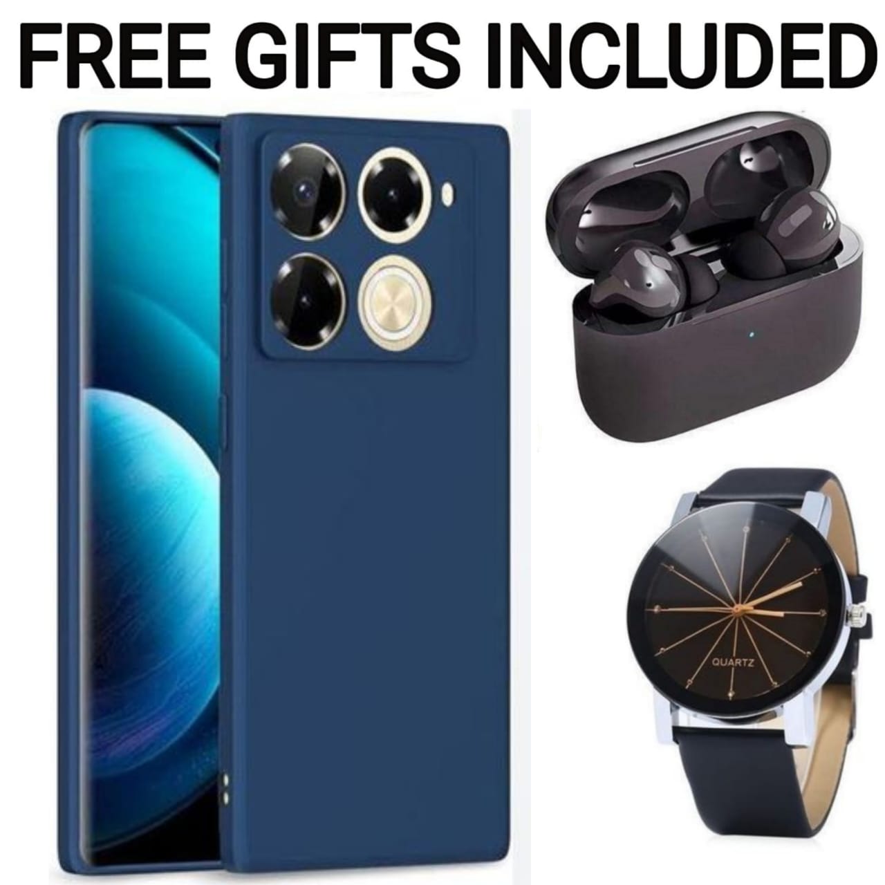 SUPER DEALS Soft Silicone Phone Case Prevention Protective Case,Back Cover for Infinix Smart 9, Smart 9 HD, Hot 50i, Note 40 Pro, Hot 40 Pro, Hot 50 Pro Plus + FREE Pro3 Earbuds + FREE Watch
