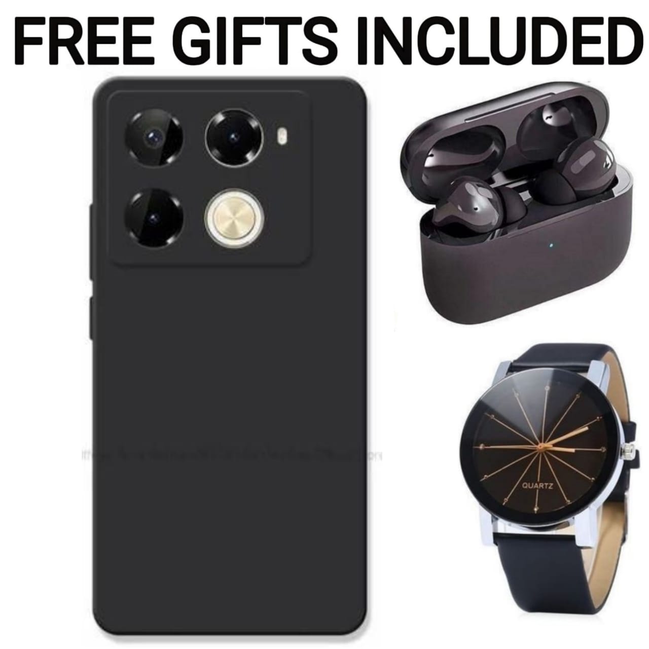 SUPER DEALS Soft Silicone Phone Case Prevention Protective Case,Back Cover for Infinix Smart 9, Smart 9 HD, Hot 50i, Note 40 Pro, Hot 40 Pro, Hot 50 Pro Plus + FREE Pro3 Earbuds + FREE Watch