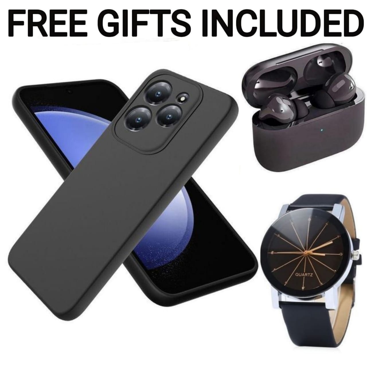 SUPER DEALS Soft Silicone Phone Case Prevention Protective Case,Back Cover for Infinix Smart 9, Smart 9 HD, Hot 50i, Note 40 Pro, Hot 40 Pro, Hot 50 Pro Plus + FREE Pro3 Earbuds + FREE Watch