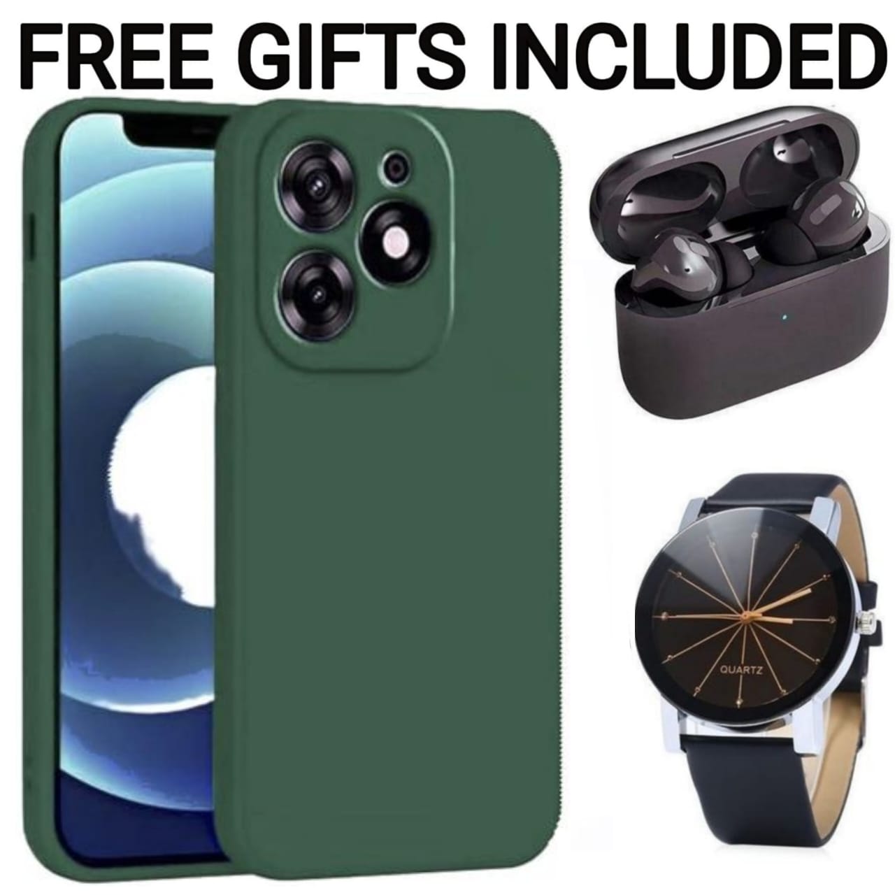 SUPER DEALS Soft Silicone Phone Case Prevention Protective Case,Back Cover for Infinix Smart 9, Smart 9 HD, Hot 50i, Note 40 Pro, Hot 40 Pro, Hot 50 Pro Plus + FREE Pro3 Earbuds + FREE Watch