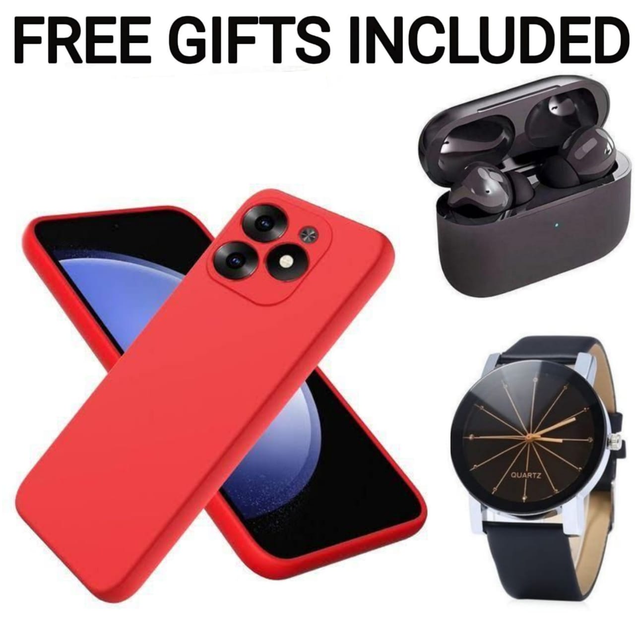 SUPER DEALS Soft Silicone Phone Case Prevention Protective Case,Back Cover for Infinix Smart 9, Smart 9 HD, Hot 50i, Note 40 Pro, Hot 40 Pro, Hot 50 Pro Plus + FREE Pro3 Earbuds + FREE Watch