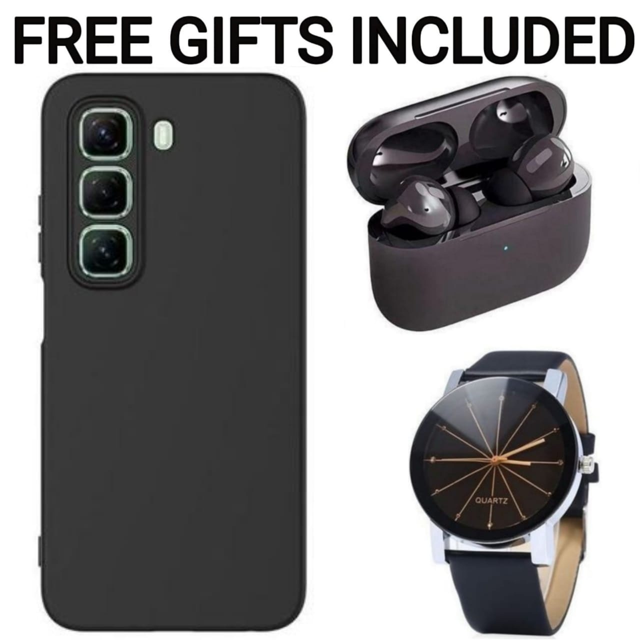 SUPER DEALS Soft Silicone Phone Case Prevention Protective Case,Back Cover for Infinix Smart 9, Smart 9 HD, Hot 50i, Note 40 Pro, Hot 40 Pro, Hot 50 Pro Plus + FREE Pro3 Earbuds + FREE Watch