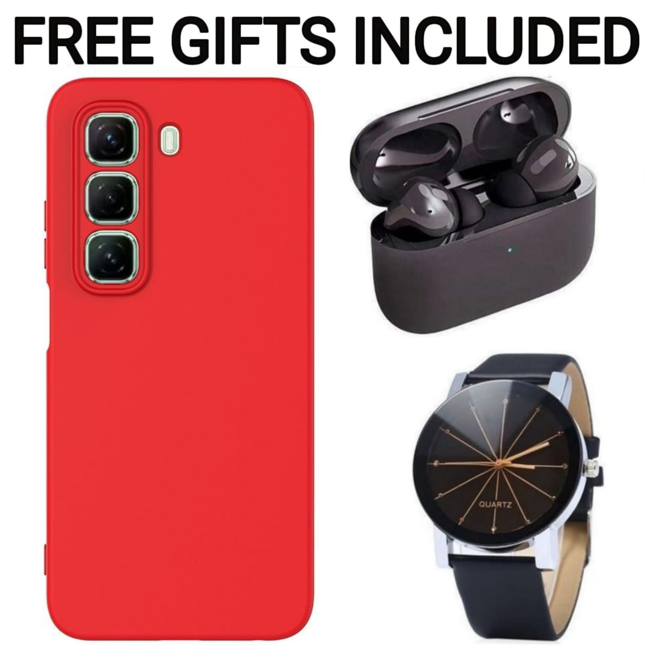 SUPER DEALS Soft Silicone Phone Case Prevention Protective Case,Back Cover for Infinix Smart 9, Smart 9 HD, Hot 50i, Note 40 Pro, Hot 40 Pro, Hot 50 Pro Plus + FREE Pro3 Earbuds + FREE Watch