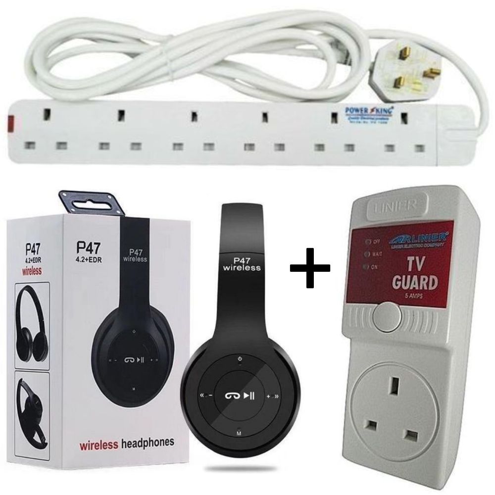 [SUPER DEALS!!!] Sundabests Power King Heavy Duty 4-way, 5-way, 6-way Power/Socket Extension Cable Charging Outlet extension cable Plus Free P47 Headphones+ Free Fridge Guard+ Free TV Guard